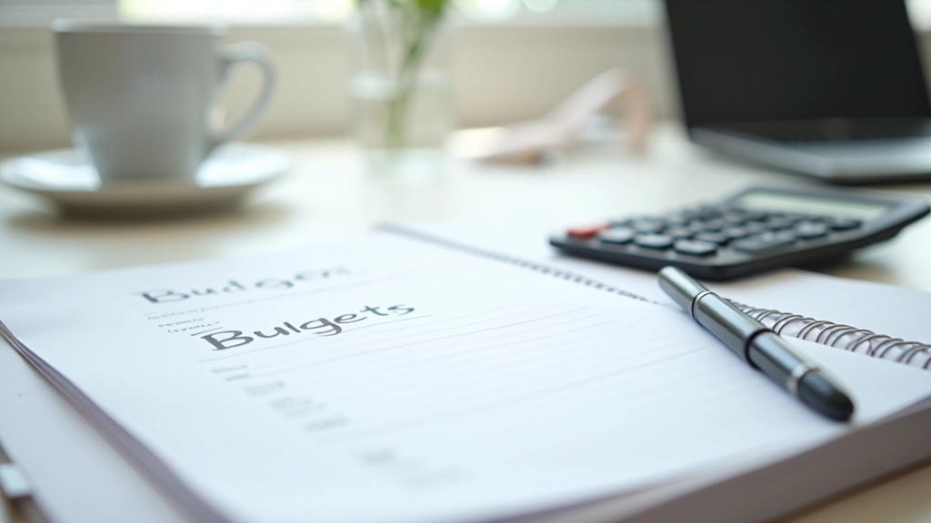 Organized workspace with financial documents, calculator, and budget planning materials